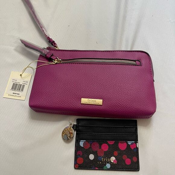 NWT Trina Turk Purple Clutch Wristlet & Card Holder Set New - Picture 1 of 10
